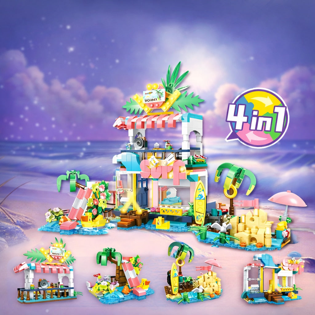 Set de Constructie cu Piese Tip Blocuri Jucarie Constructie MiniBric Beach Party