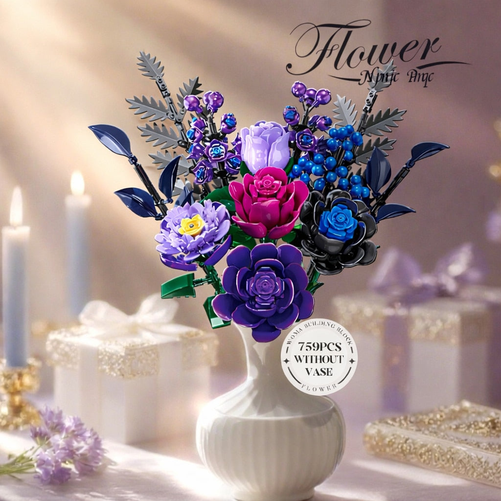 Set de Constructie cu Piese Tip Blocuri Constructie MiniBric Purple Rose