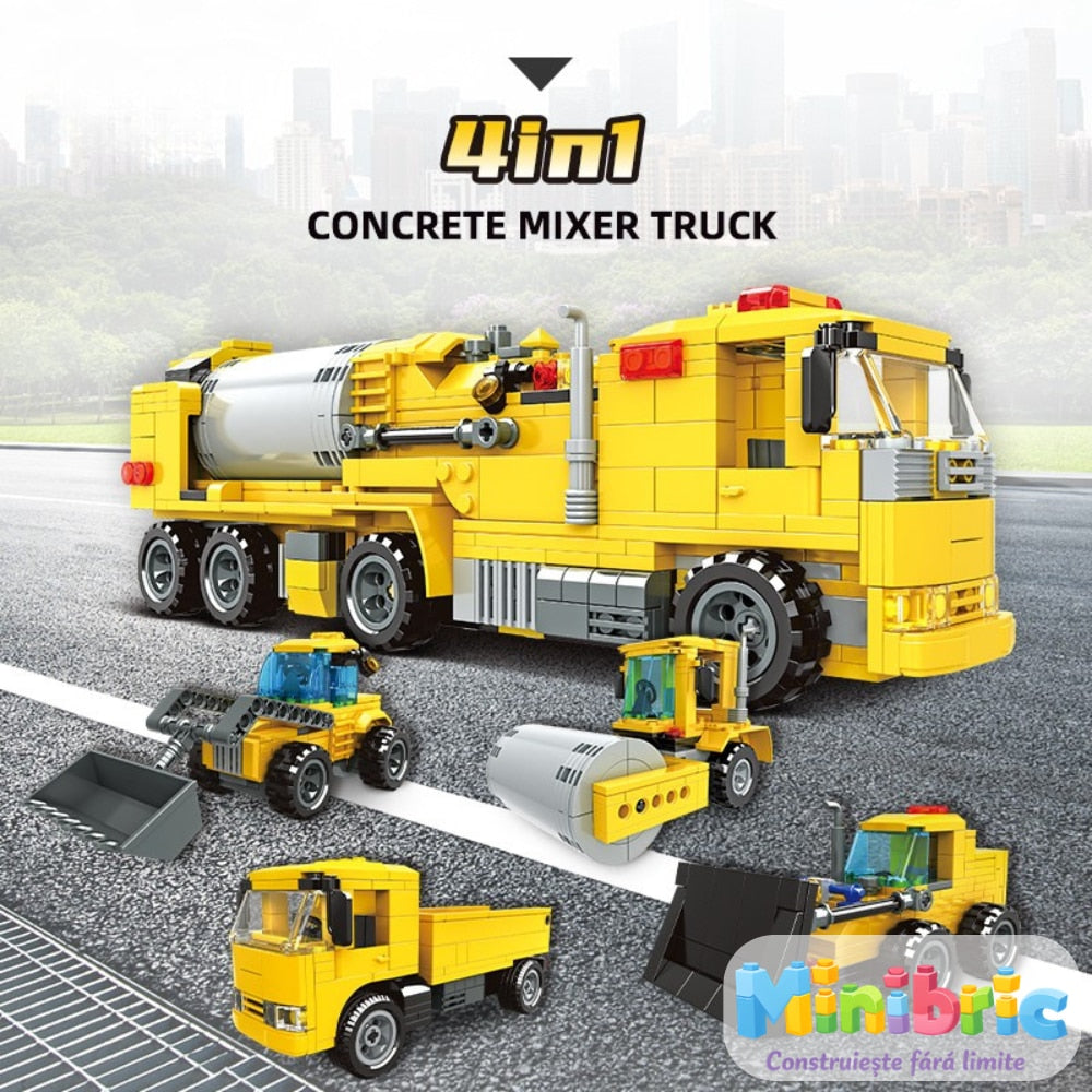 Set de Constructie cu Piese Tip Blocuri Constructie MiniBric Concrete Mixer Truck