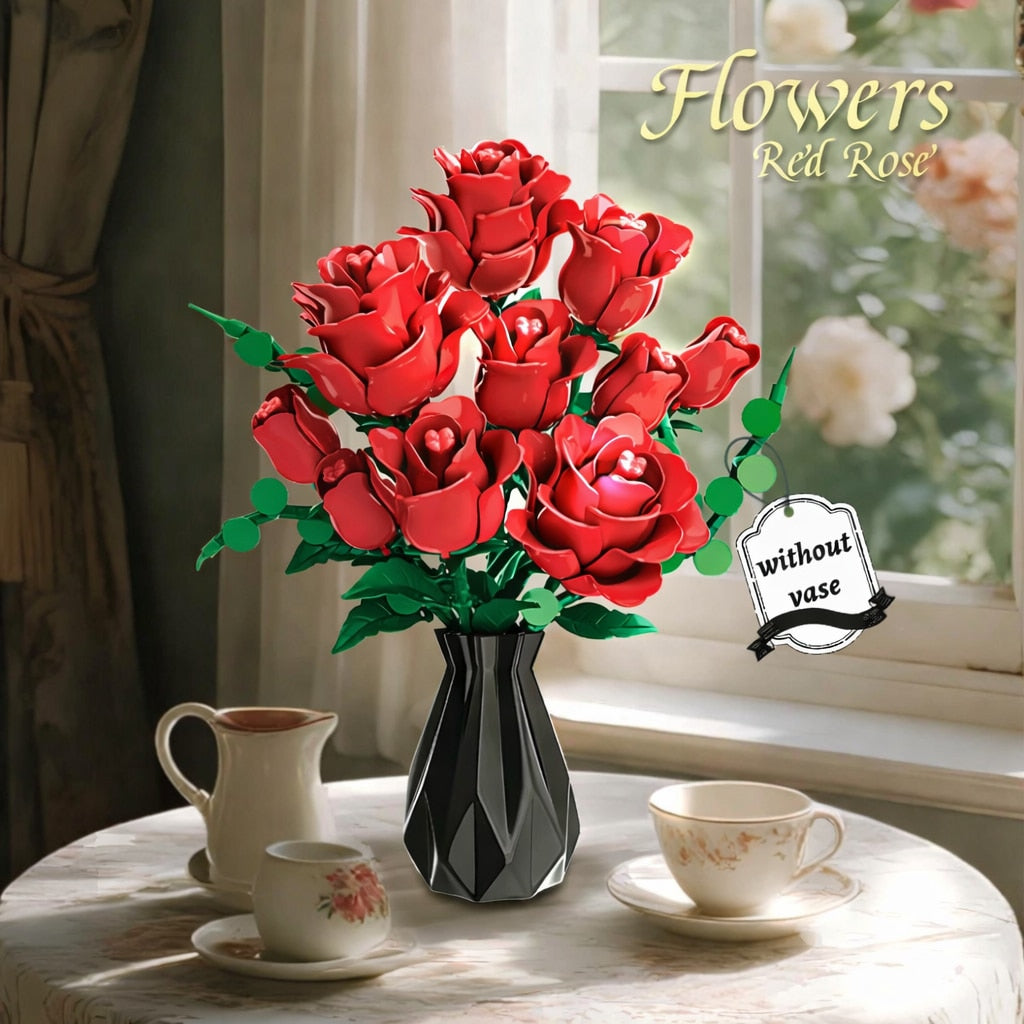 Set de Constructie cu Piese Tip Blocuri Constructie MiniBric Red Rose